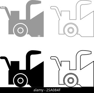 Snowblower snow clear machine snowplow truck plough clearing vehicle equipped seasons transport winter highway service equipment clean set icon grey black color vector illustration image simple solid fill outline contour line thin flat style. Snowblower snow clear machine snowplow truck plough clearing vehicle equipped seasons transport winter highway service equipment clean set icon grey black color vector illustration image solid fill outline contour line thin flat style Stock Vector