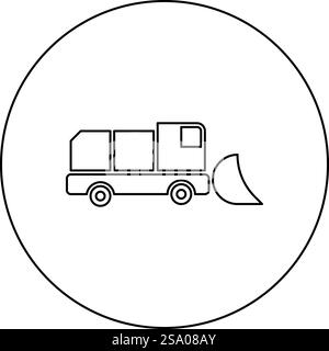Snowblower snow clear machine snowplow truck plough clearing vehicle equipped seasons transport winter highway service equipment clean icon in circle round black color vector illustration image outline contour line thin style simple. Snowblower snow clear machine snowplow truck plough clearing vehicle equipped seasons transport winter highway service equipment clean icon in circle round black color vector illustration image outline contour line thin style Stock Vector