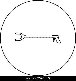 Long reach grabber litter picker gripper trash device pick up tool claw equipment arm hand icon in circle round black color vector illustration image outline contour line thin style simple. Long reach grabber litter picker gripper trash device pick up tool claw equipment arm hand icon in circle round black color vector illustration image outline contour line thin style Stock Vector