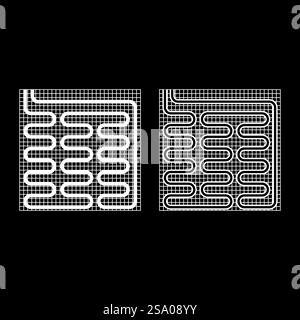Electric floor heating warm heated set icon white color vector illustration image simple solid fill outline contour line thin flat style. Electric floor heating warm heated set icon white color vector illustration image solid fill outline contour line thin flat style Stock Vector