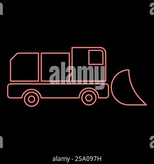 Neon snowblower snow clear machine snowplow truck plough clearing vehicle equipped seasons transport winter highway service equipment clean red color vector illustration image flat style light. Neon snowblower snow clear machine snowplow truck plough clearing vehicle equipped seasons transport winter highway service equipment clean red color vector illustration image flat style Stock Vector