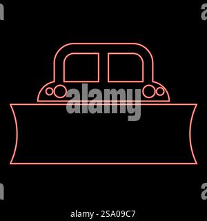 Neon snowblower snow clear machine snowplow truck plough clearing vehicle equipped seasons transport winter highway service equipment clean red color vector illustration image flat style light. Neon snowblower snow clear machine snowplow truck plough clearing vehicle equipped seasons transport winter highway service equipment clean red color vector illustration image flat style Stock Vector