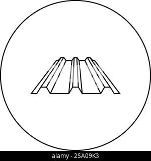 Roof metal rooftop steel profile sheets roofing concept ribbed corrugated metallic panel siding tile icon in circle round black color vector illustration image outline contour line thin style simple. Roof metal rooftop steel profile sheets roofing concept ribbed corrugated metallic panel siding tile icon in circle round black color vector illustration image outline contour line thin style Stock Vector