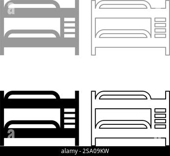 Double tier bunk bed set icon grey black color vector illustration image simple solid fill outline contour line thin flat style. Double tier bunk bed set icon grey black color vector illustration image solid fill outline contour line thin flat style Stock Vector