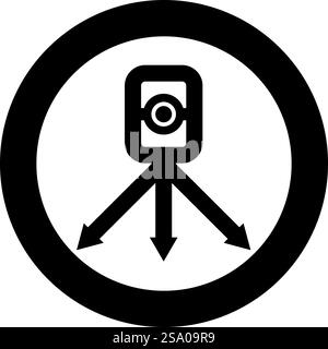 Theodolite survey equipment for measurements on tripod geodetic device tacheometer research level instrument geodesy tool icon in circle round black color vector illustration image solid outline style simple. Theodolite survey equipment for measurements on tripod geodetic device tacheometer research level instrument geodesy tool icon in circle round black color vector illustration image solid outline style Stock Vector