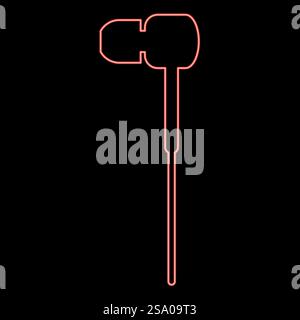 Neon vacuum headphones wired red color vector illustration image flat style light. Neon vacuum headphones wired red color vector illustration image flat style Stock Vector