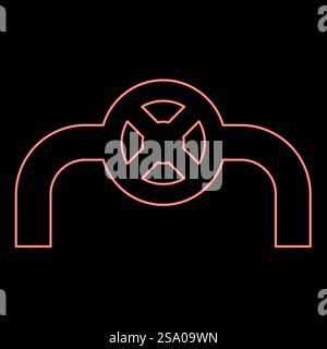 Neon pipe with valve pipeline with fitting tap flow control industry system red color vector illustration image flat style light. Neon pipe with valve pipeline with fitting tap flow control industry system red color vector illustration image flat style Stock Vector