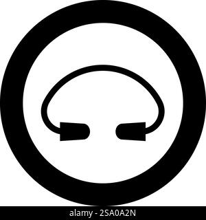 Earplug ear plug protection device icon in circle round black color vector illustration image solid outline style simple. Earplug ear plug protection device icon in circle round black color vector illustration image solid outline style Stock Vector
