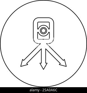 Theodolite survey equipment for measurements on tripod geodetic device tacheometer research level instrument geodesy tool icon in circle round black color vector illustration image outline contour line thin style simple. Theodolite survey equipment for measurements on tripod geodetic device tacheometer research level instrument geodesy tool icon in circle round black color vector illustration image outline contour line thin style Stock Vector