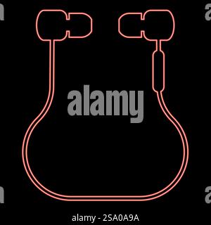 Neon vacuum headphones wired wireless red color vector illustration image flat style light. Neon vacuum headphones wired wireless red color vector illustration image flat style Stock Vector