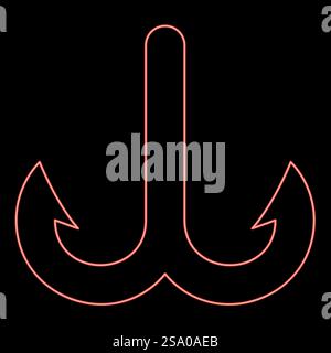 Neon fish hook anchor sea fishhook red color vector illustration image flat style light. Neon fish hook anchor sea fishhook red color vector illustration image flat style Stock Vector