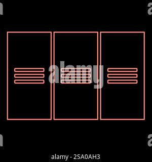 Neon metal cabinet steel lockers boxes red color vector illustration image flat style light. Neon metal cabinet steel lockers boxes red color vector illustration image flat style Stock Vector