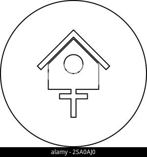Bird box starling house birdhouse nesting icon in circle round black color vector illustration image outline contour line thin style simple. Bird box starling house birdhouse nesting icon in circle round black color vector illustration image outline contour line thin style Stock Vector