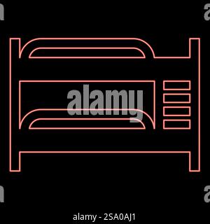 Neon double tier bunk bed red color vector illustration image flat style light. Neon double tier bunk bed red color vector illustration image flat style Stock Vector