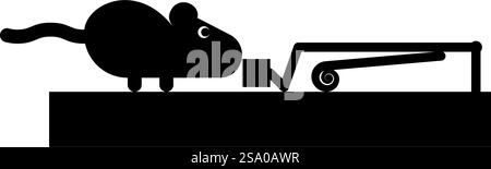 Mouse wants to eat piece of cheese from mousetrap silhouette rodent icon black color vector illustration image flat style simple. Mouse wants to eat piece of cheese from mousetrap silhouette rodent icon black color vector illustration image flat style Stock Vector