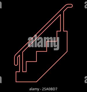 Neon staircase with railings stairs with handrail ladder fence stairway red color vector illustration image flat style light. Neon staircase with railings stairs with handrail ladder fence stairway red color vector illustration image flat style Stock Vector