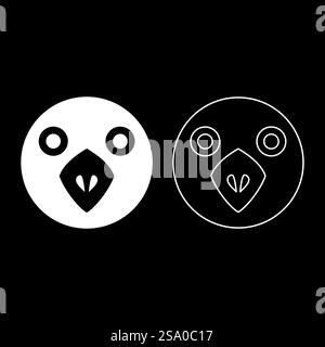 Head of bird set icon white color vector illustration image simple solid fill outline contour line thin flat style. Head of bird set icon white color vector illustration image solid fill outline contour line thin flat style Stock Vector