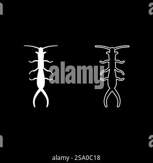Earwig set icon white color vector illustration image simple solid fill outline contour line thin flat style. Earwig set icon white color vector illustration image solid fill outline contour line thin flat style Stock Vector