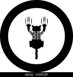 Cat scratching with claw marks harm icon in circle round black color vector illustration image solid outline style simple. Cat scratching with claw marks harm icon in circle round black color vector illustration image solid outline style Stock Vector