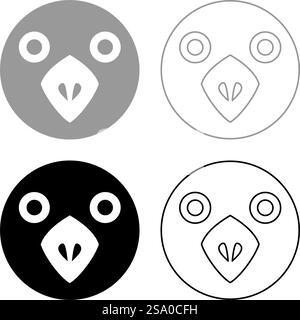 Head of bird set icon grey black color vector illustration image simple solid fill outline contour line thin flat style. Head of bird set icon grey black color vector illustration image solid fill outline contour line thin flat style Stock Vector