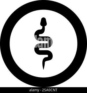 Snake silhouette icon in circle round black color vector illustration ...