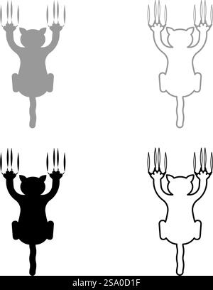 Cat scratching with claw marks harm set icon grey black color vector illustration image simple solid fill outline contour line thin flat style. Cat scratching with claw marks harm set icon grey black color vector illustration image solid fill outline contour line thin flat style Stock Vector