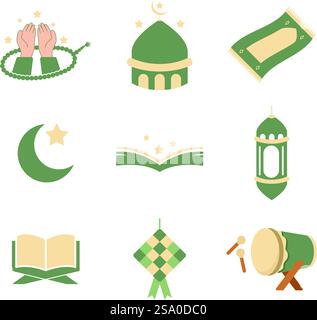 Ramadan icon set flat design Stock Vector