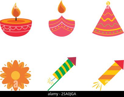 Diwali or deepavali elements flat design vector Stock Vector