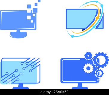 Computer tech logo flat design template Stock Vector