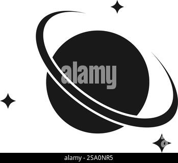 Planet with a ring system and three stars, showcasing a unique and otherworldly space scene. Suitable for Sci-Fi concepts and astronomy themed designs. Stock Vector