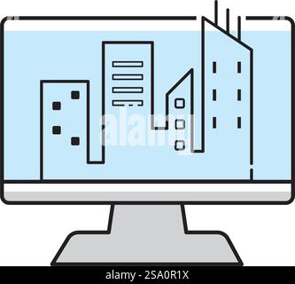 Building line icon flat design Stock Vector