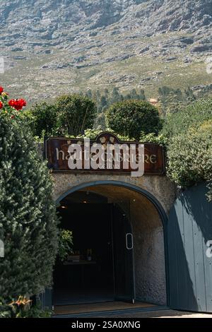 Entrance in Haute Cabriere cellar. South African vineyard estate located in Franschhoek, Stellenbosch, Cape Winelands. South Africa - 26 OCT 2023 Stock Photo