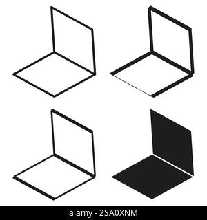 Open laptop icon. Black device shapes. Minimal computer symbol. Vector illustration. Stock Vector