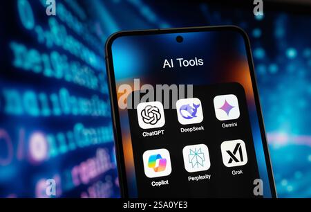 AI Tools like ChatGPT DeepSeek and Gemini Stock Photo
