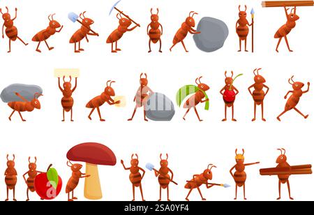 Ant icons set. Cartoon set of ant vector icons for web design. Ant icons set, cartoon style Stock Vector