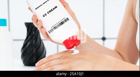 CC Cream Similar to BB cream, focusing on color correction and tone improvement. Stock Photo