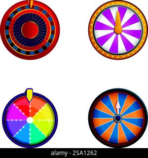 Lottery icons set cartoon vector. Fortune wheel. Raffle concept. Lottery icons set cartoon vector. Fortune wheel Stock Vector