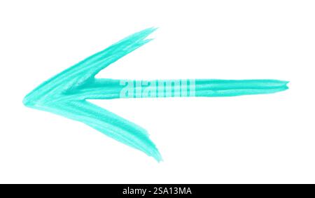 One turquoise drawn arrow isolated on white Stock Photo