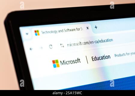 New York, USA - January 26, 2025: Microsoft Education website displayed on a laptop screen, featuring technology and software solutions for learning Stock Photo