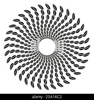 Spiral coffee bean. Rotating bean pattern. Circular black seeds. Vector swirl design. Stock Vector
