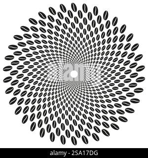 Circular coffee seeds. Repeating bean pattern. Rotating seed design. Vector abstract art. Stock Vector