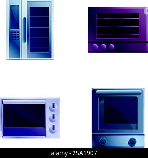 Modern stove icons set cartoon vector. Various type of modern oven. Professional kitchen equipment. Modern stove icons set cartoon vector. Various type of modern oven Stock Vector