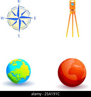 Geodetic equipment vector illustration. Measuring instruments in flat ...