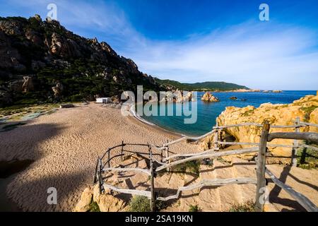 A staircase leading down to Li Cossi beach near the small coastal town of Costa Paradiso. Stock Photo
