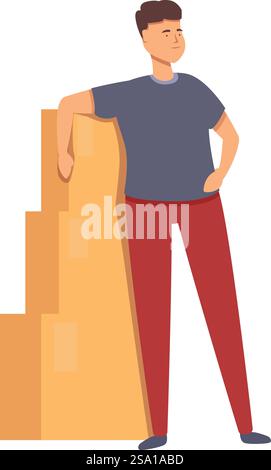 Storekeeper warehouse stack icon cartoon vector. Boxes carton. Salesman ...