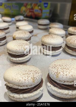 Freshly baked macarons with chocolate gingerbread ganache, Vienna, Austria, Europe Stock Photo