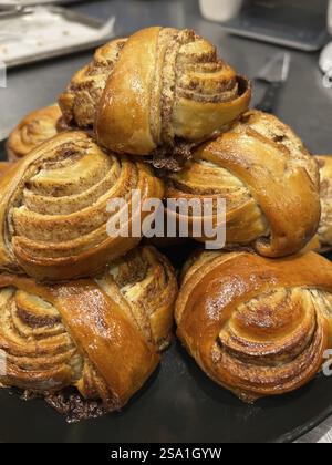 Freshly baked cinnamon buns, Vienna Austria Stock Photo