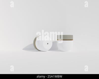 Two minimalistic ceramic jars with white and gray tones in a simple setting Stock Photo