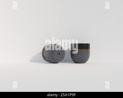 Minimalist design featuring two empty pots on a clean white backdrop Stock Photo