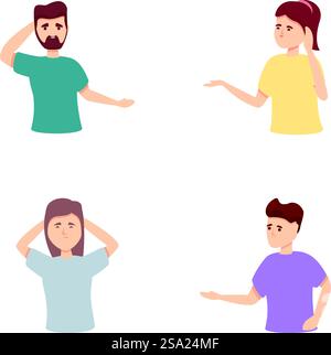 Memory loss icons set cartoon vector. Problem memory loss, clouding mind. Mental heath. Memory loss icons set cartoon vector. Problem memory loss clouding mind Stock Vector